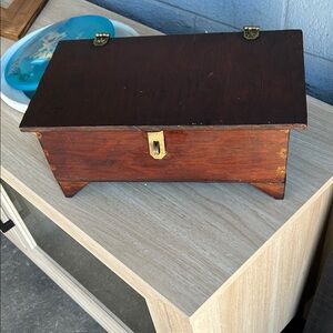 Vintage Wooden Storage Box with Brass Latch – 13” Rustic Jewelry, keepsake chest